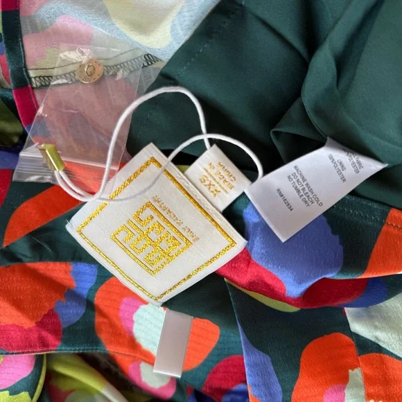 New Emily McCarthy Polka Dots Ruffle Maxi Long Sleeve Dress Floral Tiered 2XS - Picture 11 of 12